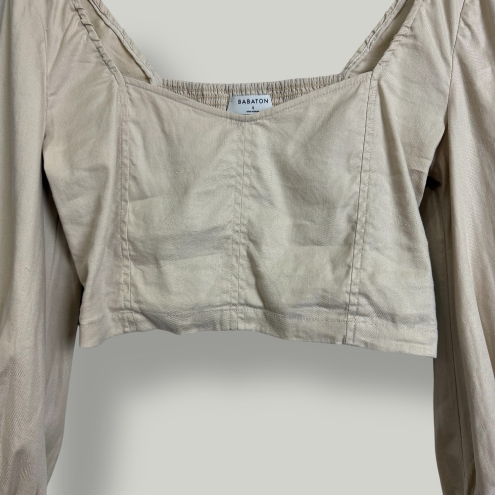ARITZIA BABATON Blouse Women Size Small Beige Hadwyn Top Longsleeves Linen Blend - Picture 8 of 16